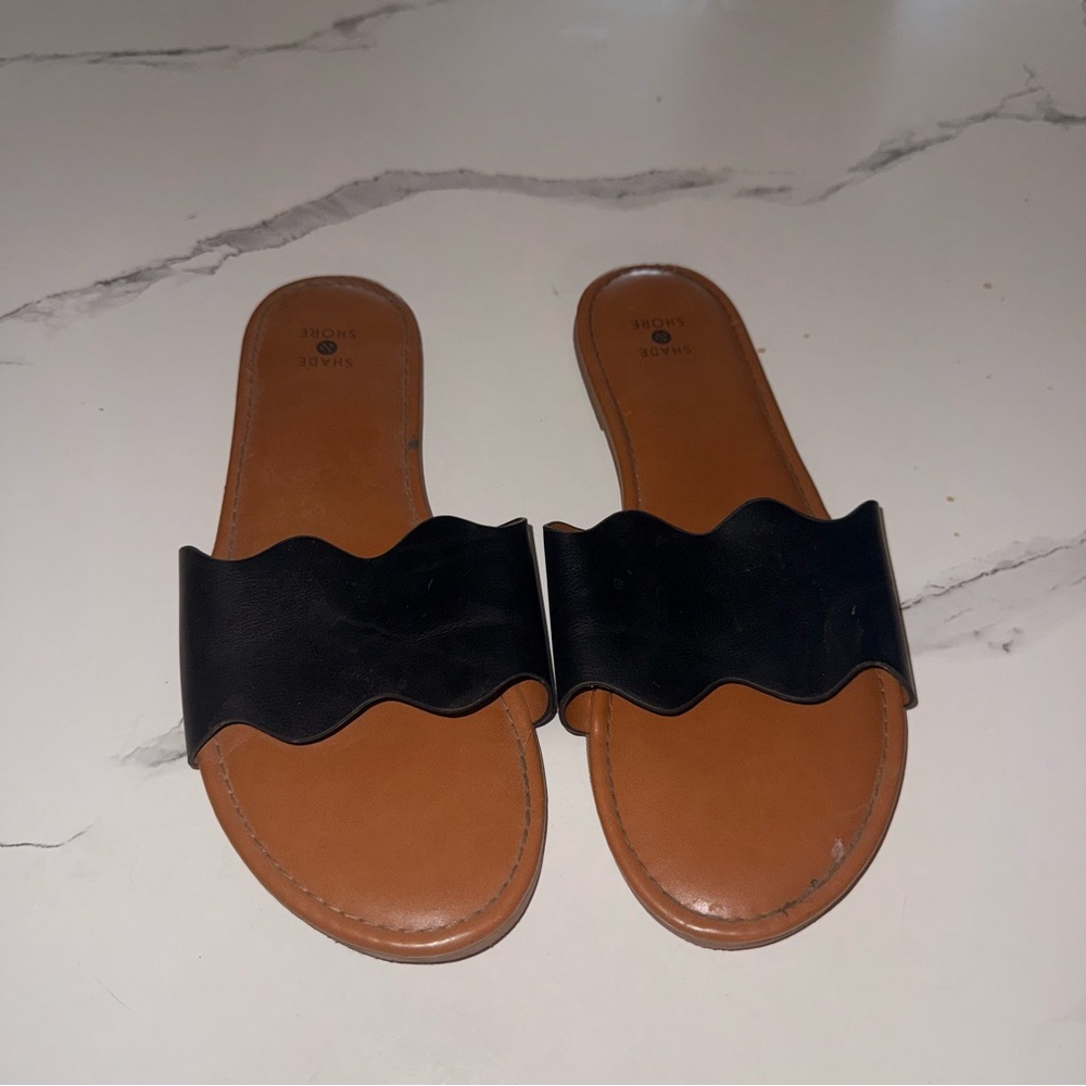 Black and Brown Women's Slide Sandals